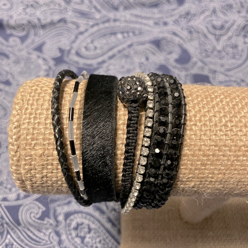 Victoria Emerson black and silver tone boho wrap cuff